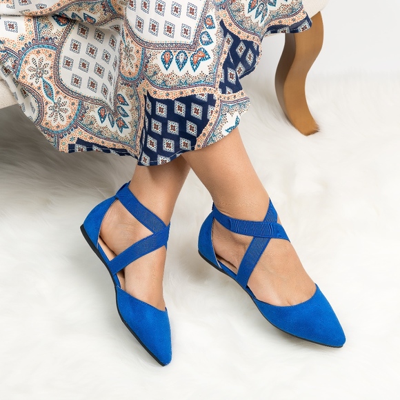 blue ankle strap flats